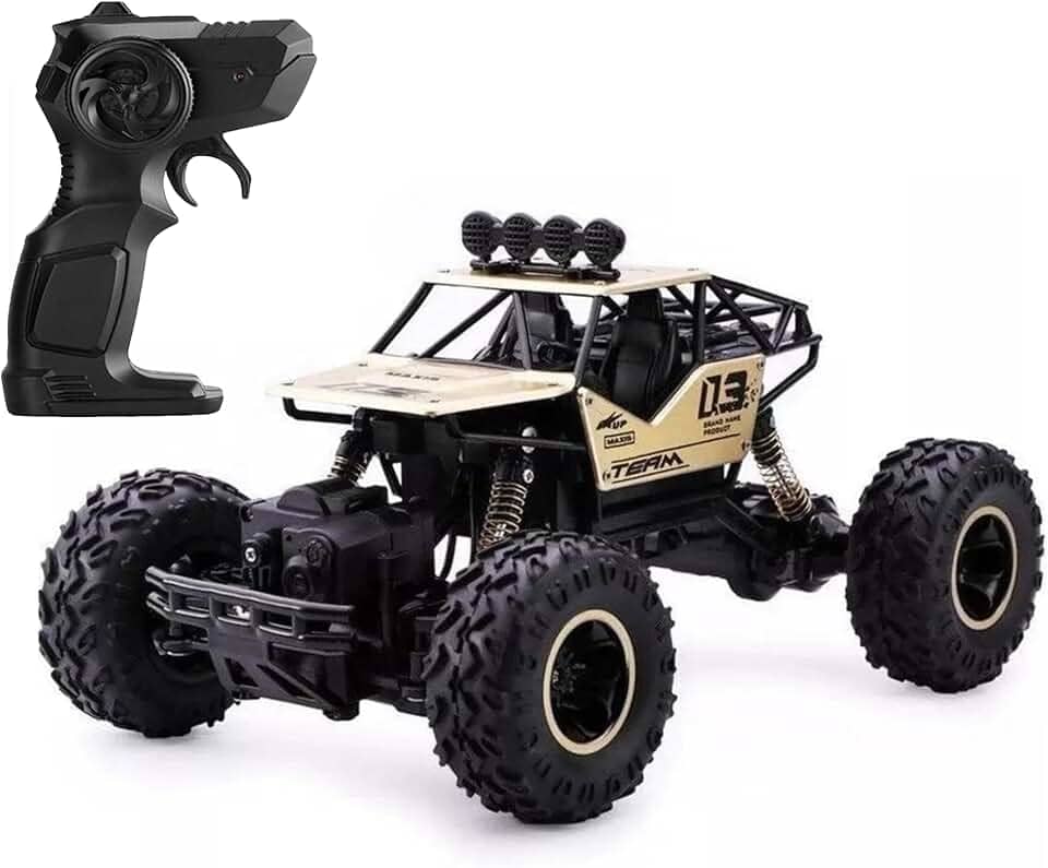 Carrinho De Controle Remoto 4x4 Monster Truck Rock Crawler 4WD Hight Speed Brush Off-Road Truggy + Bateria Extra (Dourado)