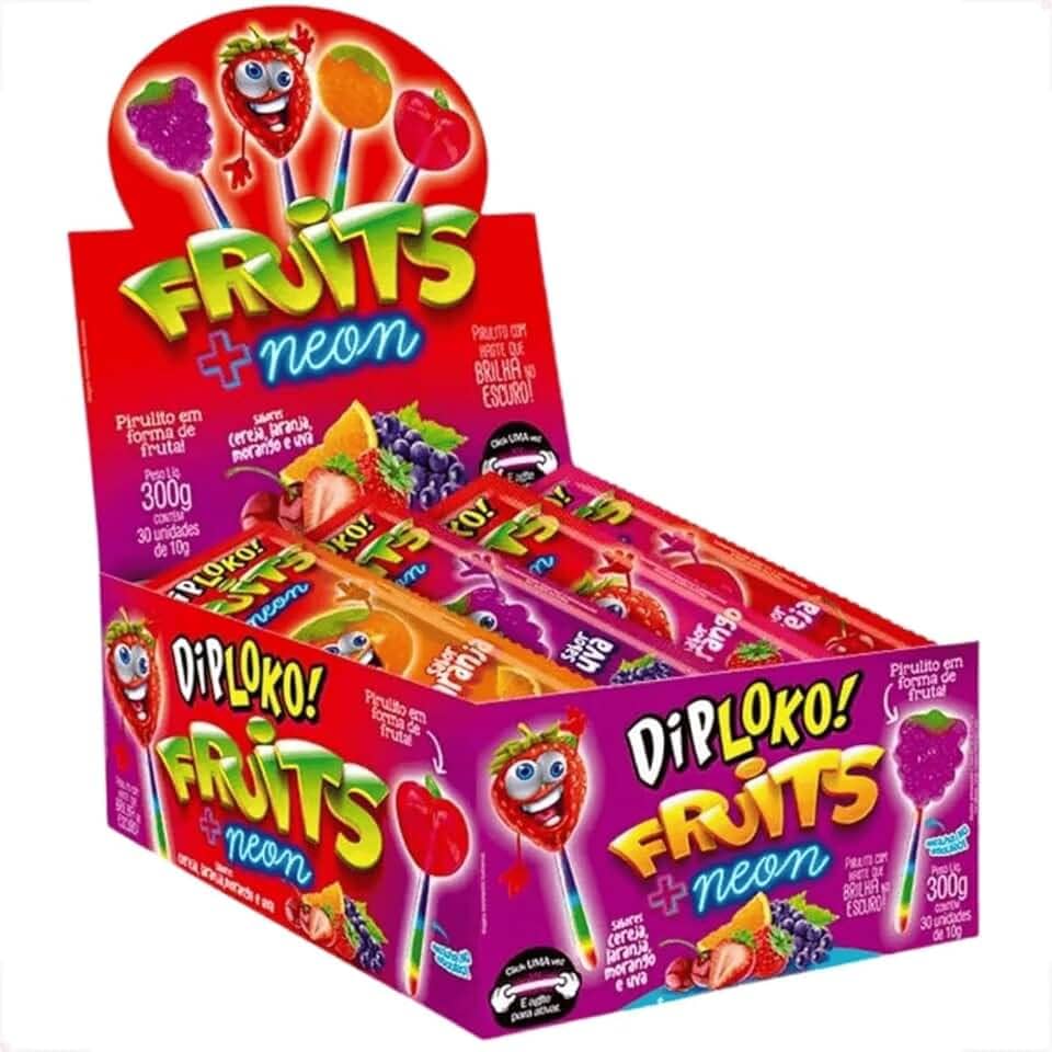 Pirulito Neon de Futas DipLoko Palito que Brilha no Escuro - Danilla foods