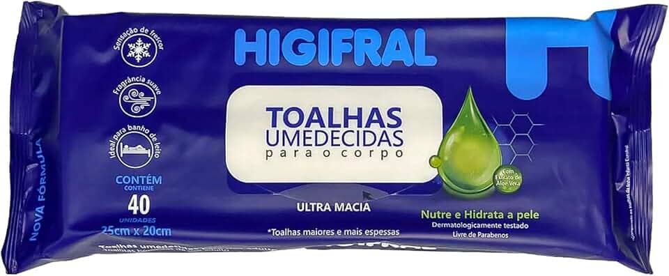 Toalha Umedecida Para Adulto Higifral 40 unidades 25X20cm