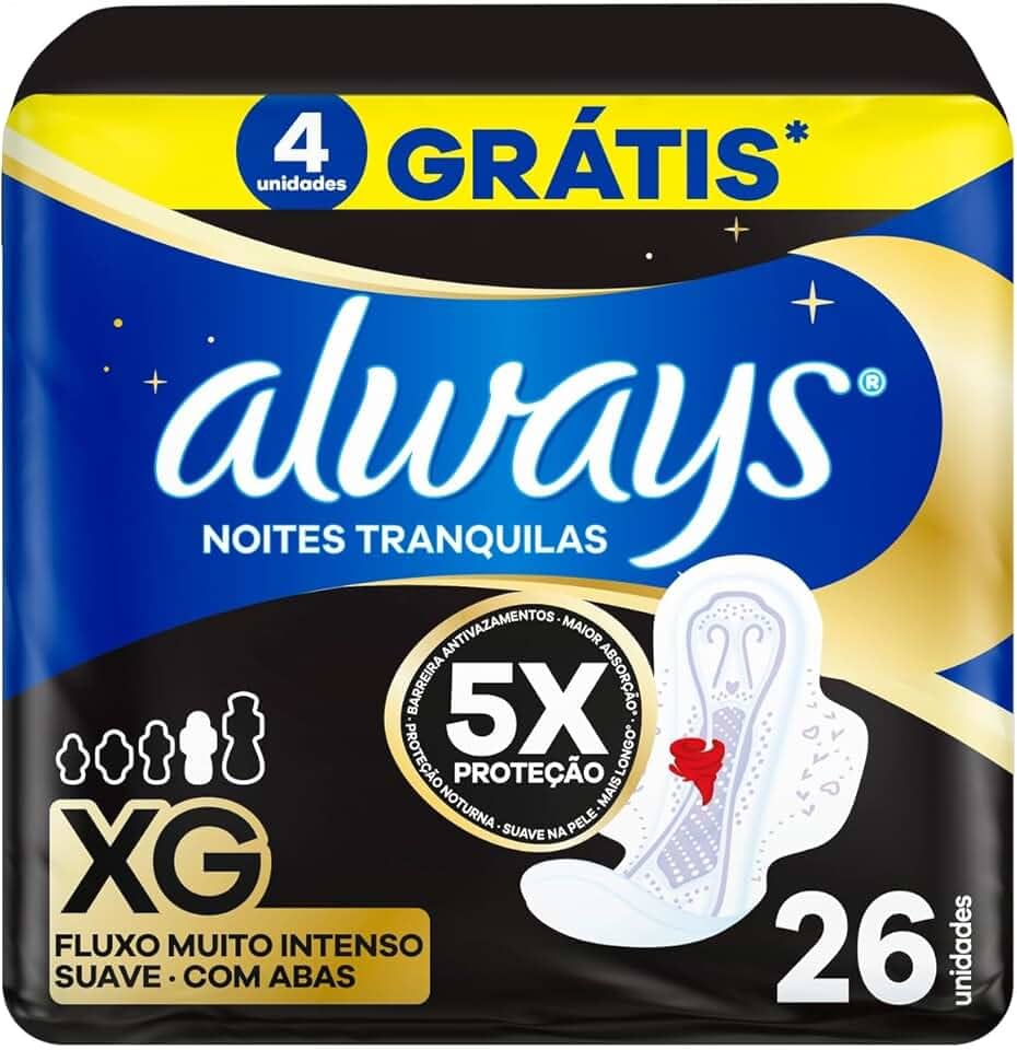 Always Noites Tranquilas Suave, Absorvente Tamanho XG, 26 Unidades