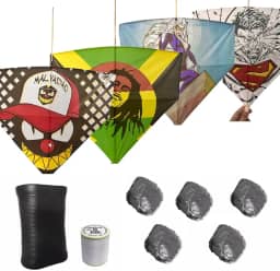 Kit 5 Pipa 50cm Com Rabiola + Lata Oval C/ 500jds Linha 10