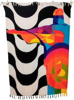 Canga de Praia Artística, Estampa Moderna Geométrica e Colorida, com Franjas, Preto e Branco com Design Abstrato