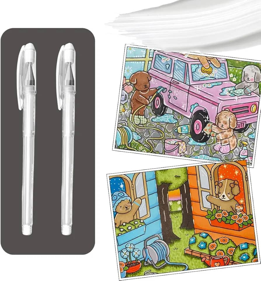 Caneta Gel Branca 0.6mm Kit 2 Unidades Colorir Iluminar Desenho Pintura Traço Fino