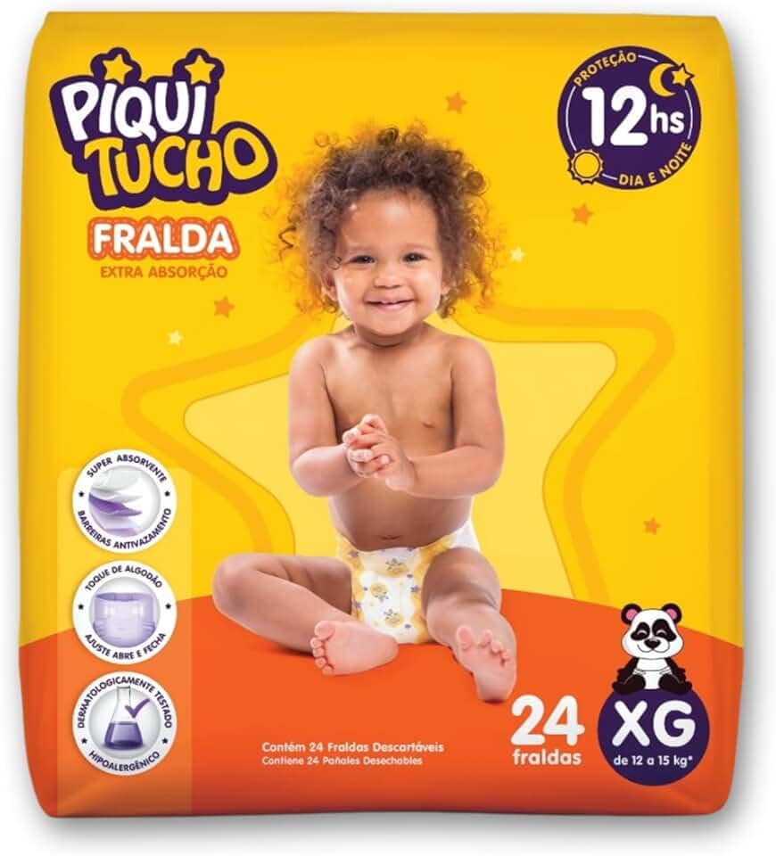 Fralda Descartável Infantil Extra Absorção Piquitucho para Bebê Hipoalergênico M/G/XG (X-Grande)