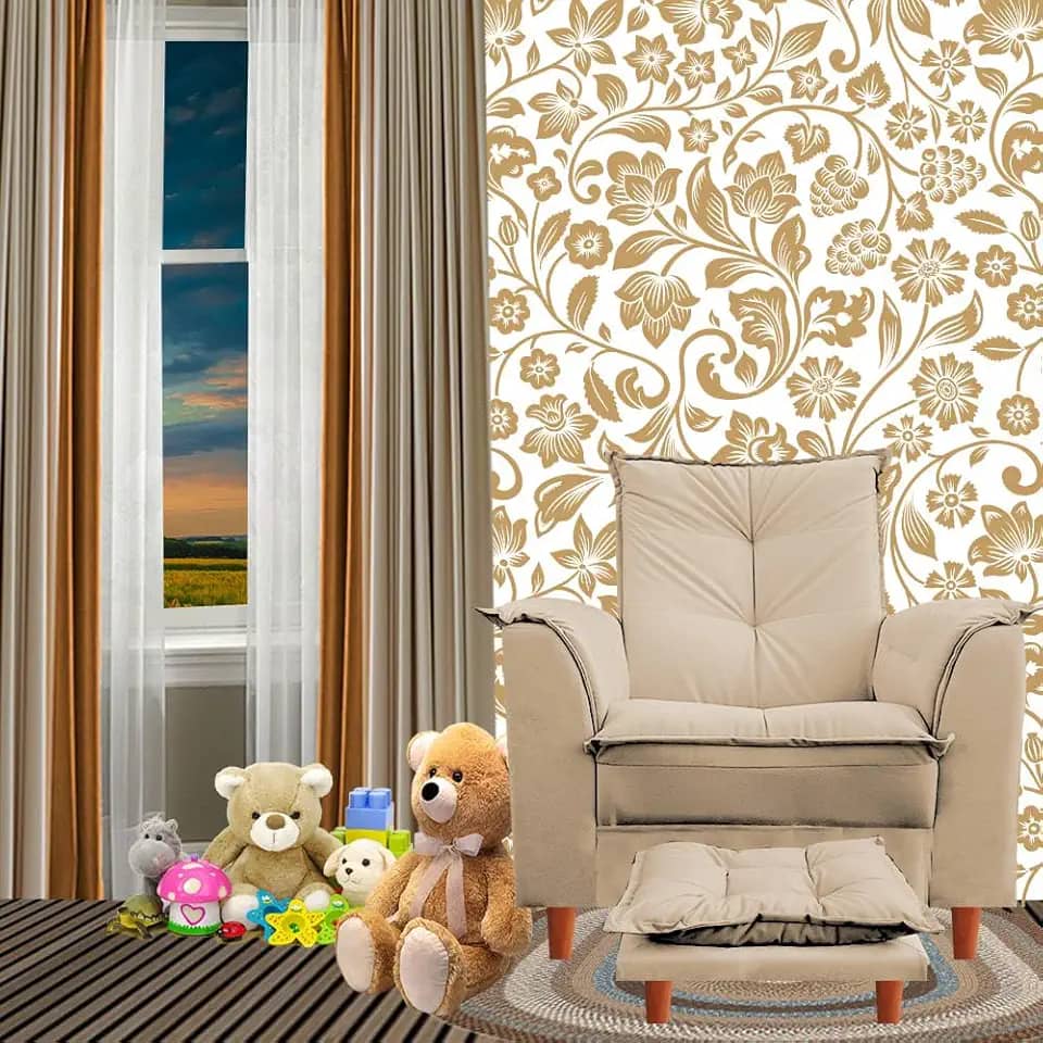 Poltrona De Amamentação Nicole Com Puff Suede Capuccino