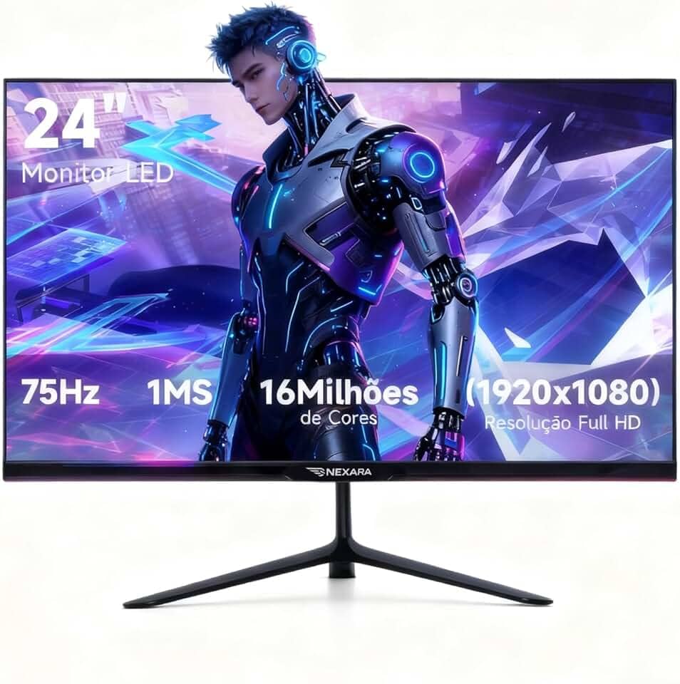 Monitor IPS 24 Polegadas com Bordas Ultrafinas, Taxa de Atualização 75Hz, Resolução Full HD 1920x1080, 16 Milhões de Cores, Proteção para os Olhos - Ideal para Uso com PC, Trabalho e Gaming