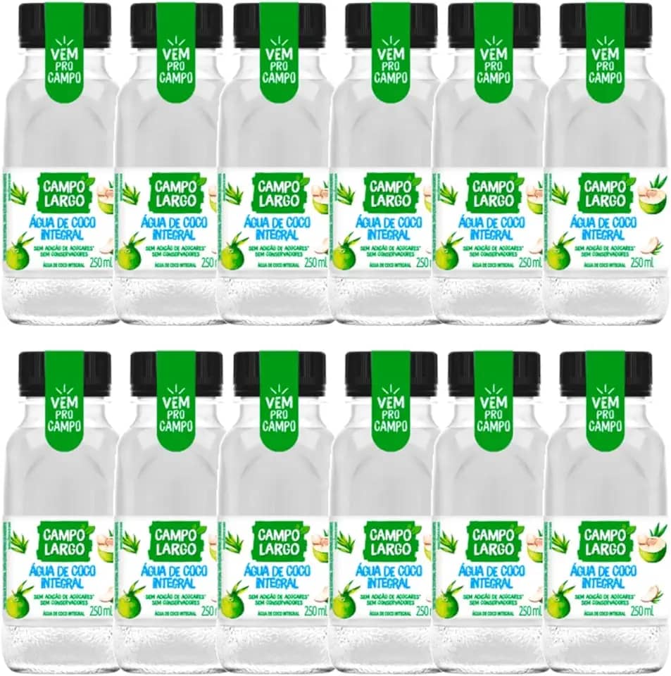 Kit 12x Água De Coco Integral Campo Largo Garrafa 250 Ml Natural Sem Conservante Fardo