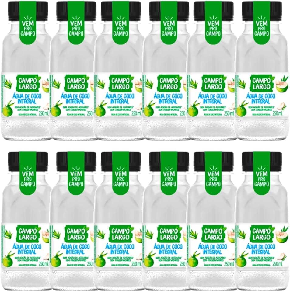 Kit 12x Água De Coco Integral Campo Largo Garrafa 250 Ml Natural Sem Conservante Fardo