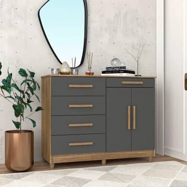 Cômoda 2 Portas 5 Gavetas Sirius Nature/Alasca