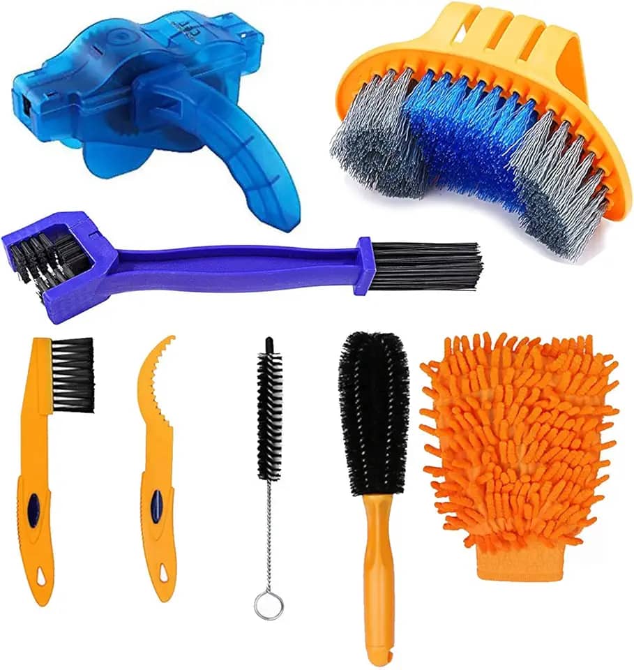 Kit de ferramentas de limpeza de bicicleta/bicicleta 8 peças - escova de limpeza de bicicleta, limpador de corrente de bicicleta, ferramenta de manutenção de mountain bike, adequada