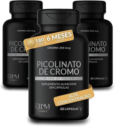 Picolinato De Cromo 250mcg Puro 180 Cápsulas Ellym Nutrition Alta Concentração 6 Meses Auxilia No Metabolismo De Proteínas, Carboidratos E Gorduras