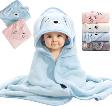 Toalha De Banho Infantil Soft Com Capuz Bichinho Bordado Algodão Toque Extremamente Macio Suave Para Pele do Bebê Recém Nascido, Cobertor Para Recém-Nascidos, Super Absorvente (Azul)