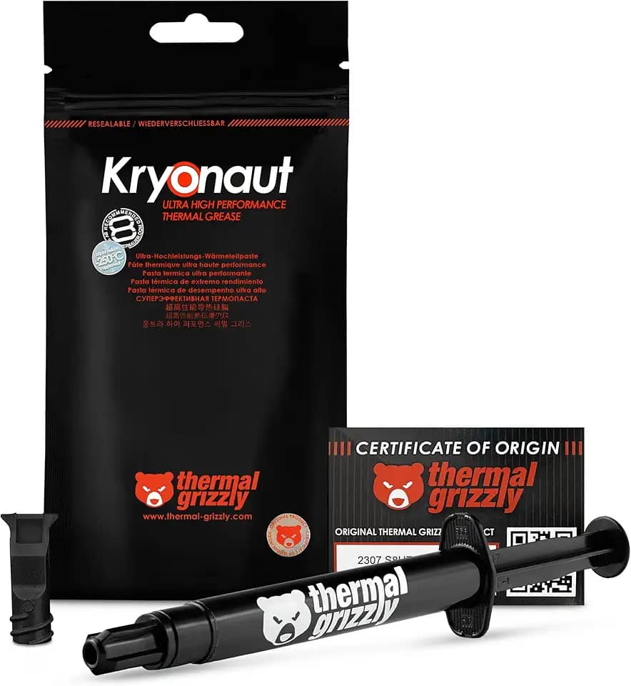 Thermal Grizzly Kryonaut - 5,55 gramas/1,5 ml - Pasta térmica de alto desempenho - para aplicações exigentes e overclocking CPU/GPU/PS4/PS5/Xbox