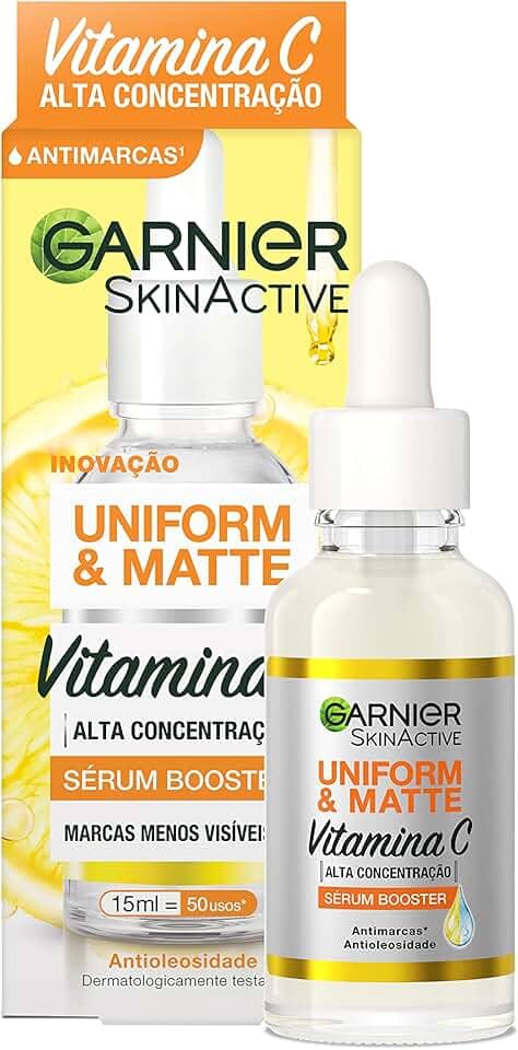 Garnier Uniform & Matte Sérum Facial Antimarcas Vitamina C, Niacinamida e Ácido Salicílico, Reduz Marcas Visivelmente, Controla Oleosidade, Efeito Matte, Hidrata e Uniformiza a Pele, 15ml