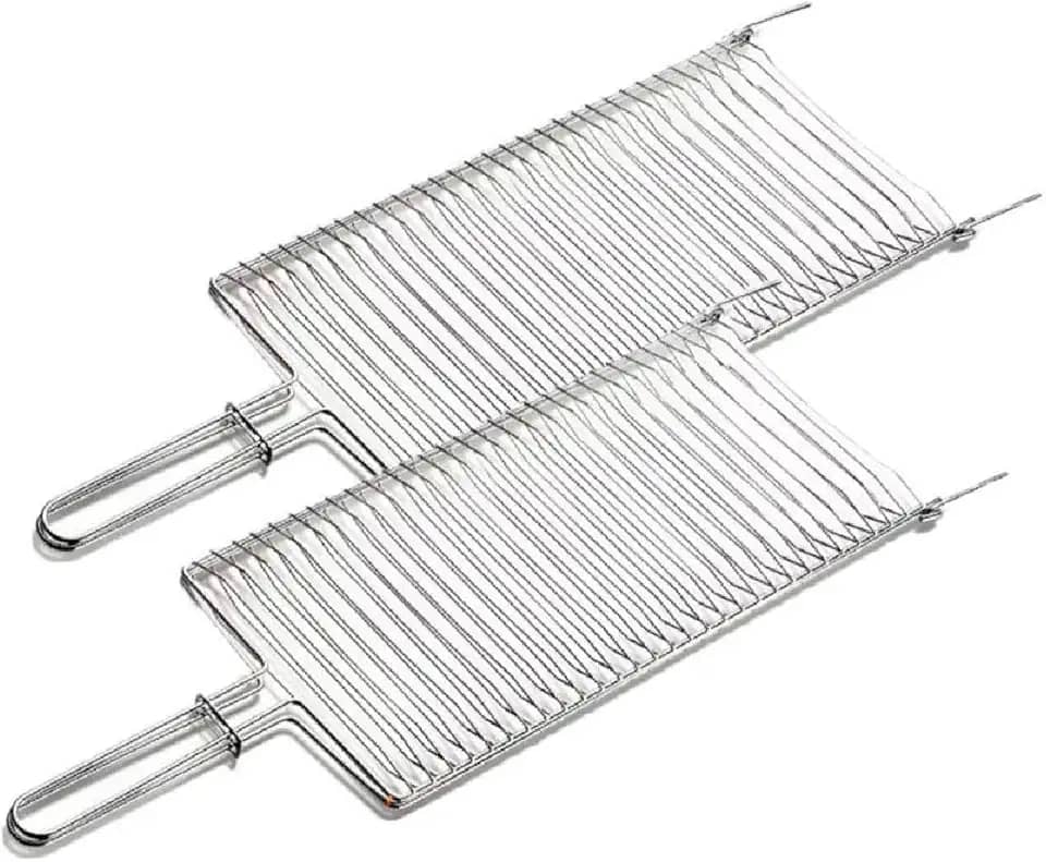 Grelha Dupla Folha Grande Churrasco Peixe Frango Linguiça Aço (2, CROMADO)