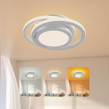 Luminária de Teto 32cm Bivolt 28W Led Lustre Redonda, Plafon com Luz Tricolor Regulável para Quarto, Sala, e Cozinha Branco