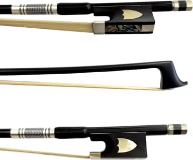 Arco Profissional Fibra de Carbono Liso Preto para Violinos 4/4 - Talão Ébano Escudo Crina Mongólia