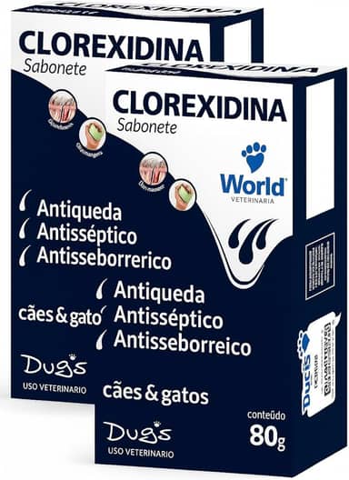 Kit 2 Sabonete Veterinário com Clorexidina 2% – Cuide da Pele do seu Pet com Carinho e Proteção 80g Antisséptico para Cães e Gatos – World Veterinária