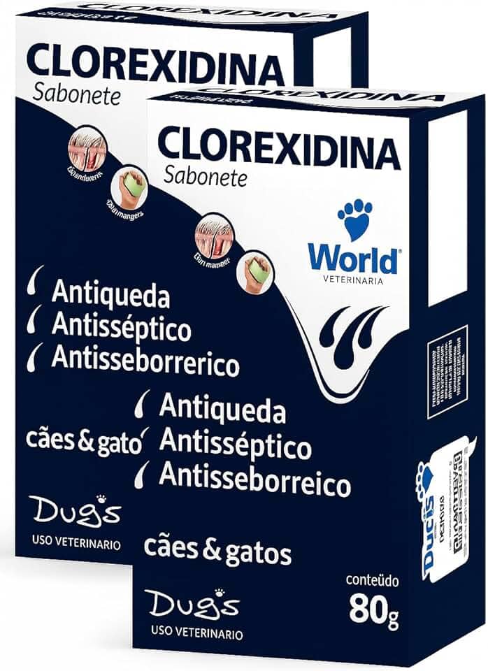 Kit 2 Sabonete Veterinário com Clorexidina 2% – Cuide da Pele do seu Pet com Carinho e Proteção 80g Antisséptico para Cães e Gatos – World Veterinária
