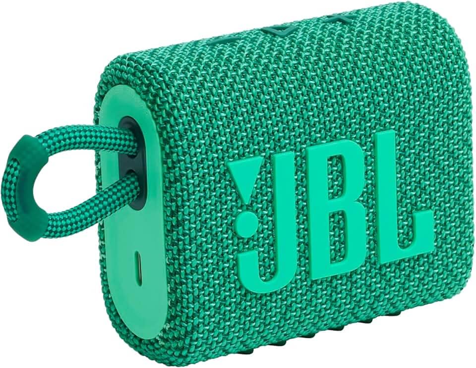 JBL Go 3 Eco - Mini alto-falante Bluetooth portátil, grande áudio e graves fortes, IP67 à prova d'água e poeira, 5 horas de reprodução, feito em parte com materiais reciclados (verde Eco)