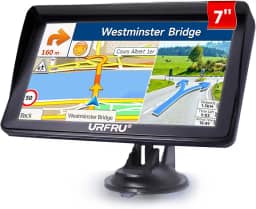 URFRU Navegador GPS de 17 cm para carro, caminhão, trailer, mapas off-line 2025 com atualizações gratuitas vitalícias, navegação por satélite com tela sensível ao toque, orientação de voz, alertas de