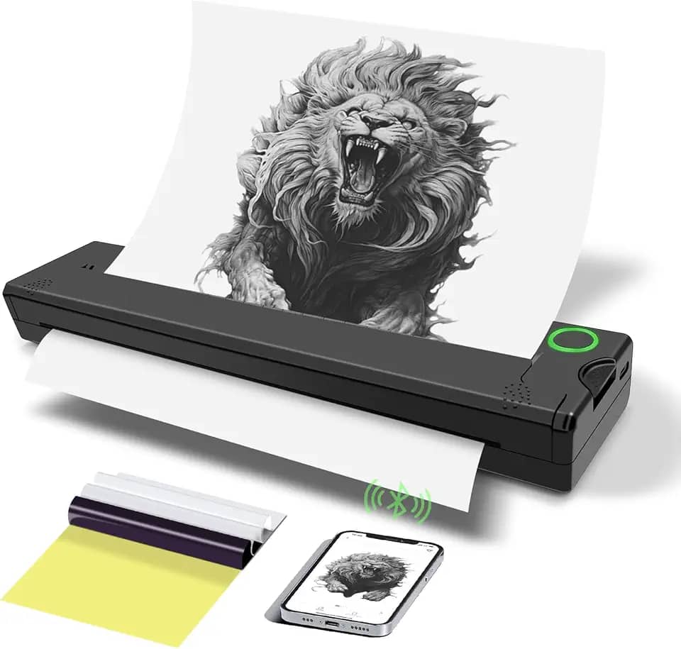 Máquinas de estêncil de tatuagem, impressora térmica de estêncil de tatuagem, impressora de estêncil sem fio Bluetooth para tatuagem, compatível com smartphone para tatuadores (preto)