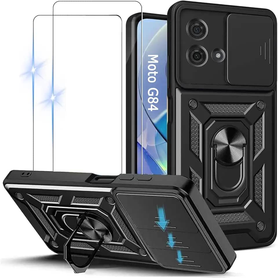 Capinha Capa para Motorola Moto G84 5G + 2 Películas de Vidro Temperado | Capa Anti-Impacto | Proteção da Câmera | Resistente a Arranhões | Aberturas Precisos | Armadura Militar