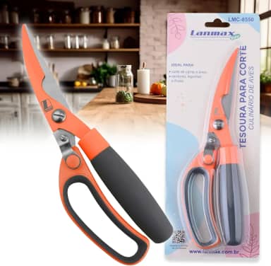 Tesoura De Cozinha 3 Funções Corta Osso Frango Carnes Peixes Lanmax Design Ergonômico e Resistente