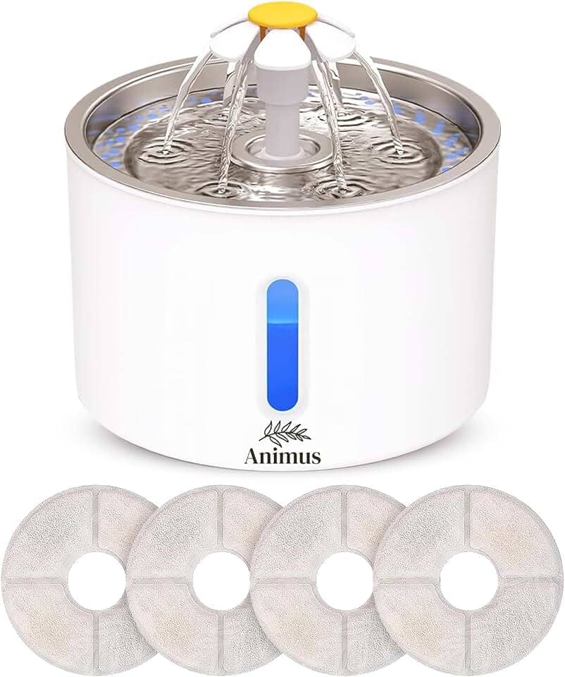 Kit Bebedouro Tipo Fonte 2,4 L Com Filtro Animus Bem Estar Healthy Pet INOX+ 4 Filtros extras para gatos e cães