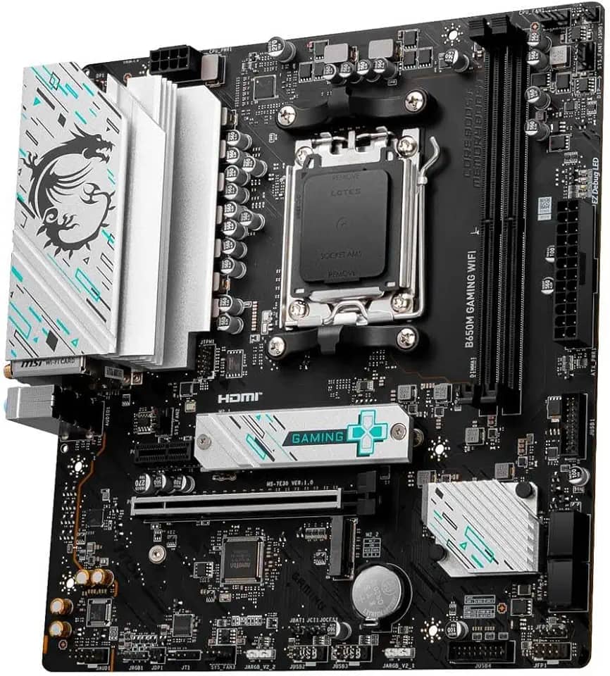 MSI Placa-mãe B650M GAMING WIFI, mATX - Suporta processadores AMD Ryzen série 7000, AM5 - DDR5 Memory Boost 7800+ MHz/OC, PCIe 4.0 x16, M.2 Gen4, Wi-Fi 6E