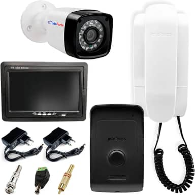 Kit Porteiro Intelbras IPR 1010 + Câmera Full HD 1080p 2MP Bullet 20 Metros + Tela Monitor 7 polegadas LCD Colorido