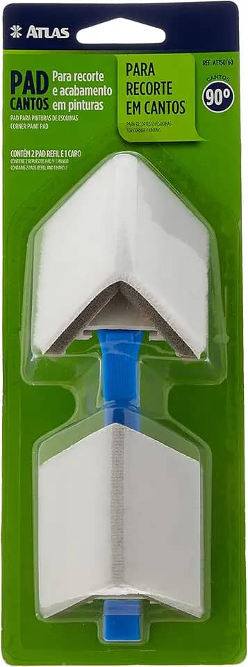 Atlas - PAD Flocado com Cabo para Pintura de Recortes em Cantos de Parede, Cor Azul