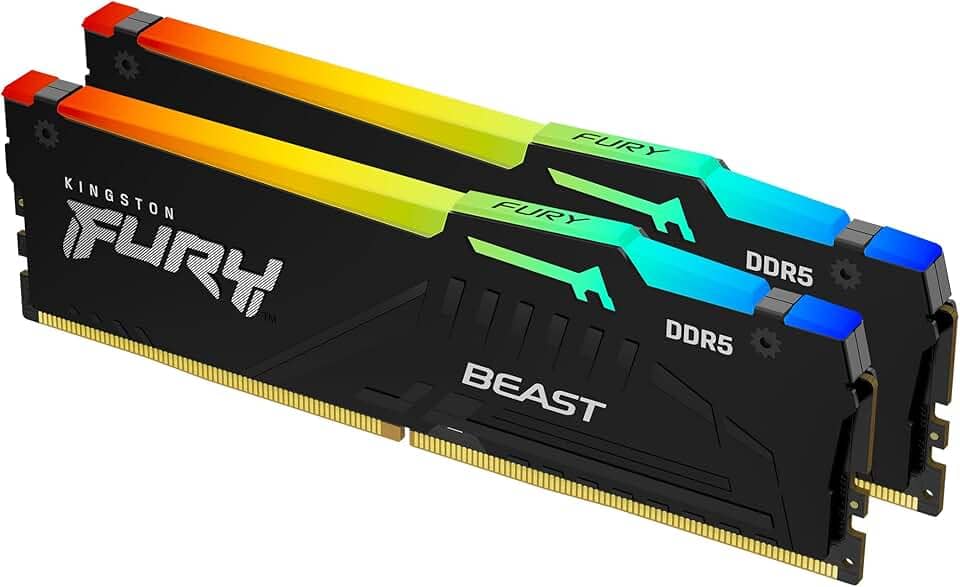 Kingston Memória de desktop Fury Beast RGB 64 GB (2 x 32 GB) 6400MT/s DDR5 CL32 | AMD Expo | Plug N Play | Kit de 2 | KF564C32BBEAK2-64