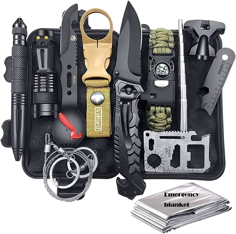 yeacher Kit de sobrevivência 11 em 1 SOS Survival Gear Tool Conjunto de emergência para camping, pesca, caminhadas, uso ao ar livre, portátil