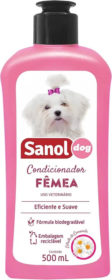 Sanol Dog, Condicionador para cães, Fêmea, Aroma Extrato de Camomila, 500ml, Rosa