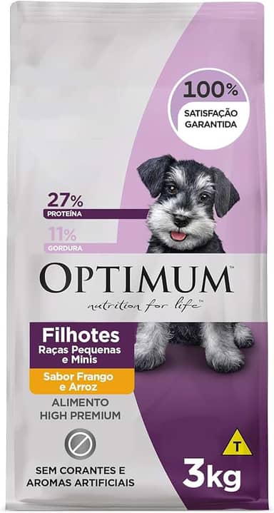 Ração Optimum para Cães Filhotes Raças Pequenas e Minis Sabor Frango e Arroz 3kg