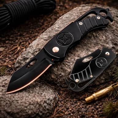 Canivete Dobrável Inox Preta 69 g – Compacta, Leve e Multifuncional – Lâmina Cleaver Corta Corda, Trava Liner, Gancho para Cordão, Uso Militar, Trilha e Urbano com Design Ergonômico Antiderrapante