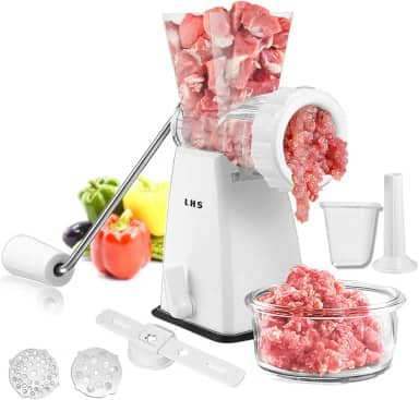 LHS Moedor de carne manual com lâminas de aço inoxidável Base de sucção poderosa resistente para uso doméstico rápido e sem esforço para todas as carnes - branco