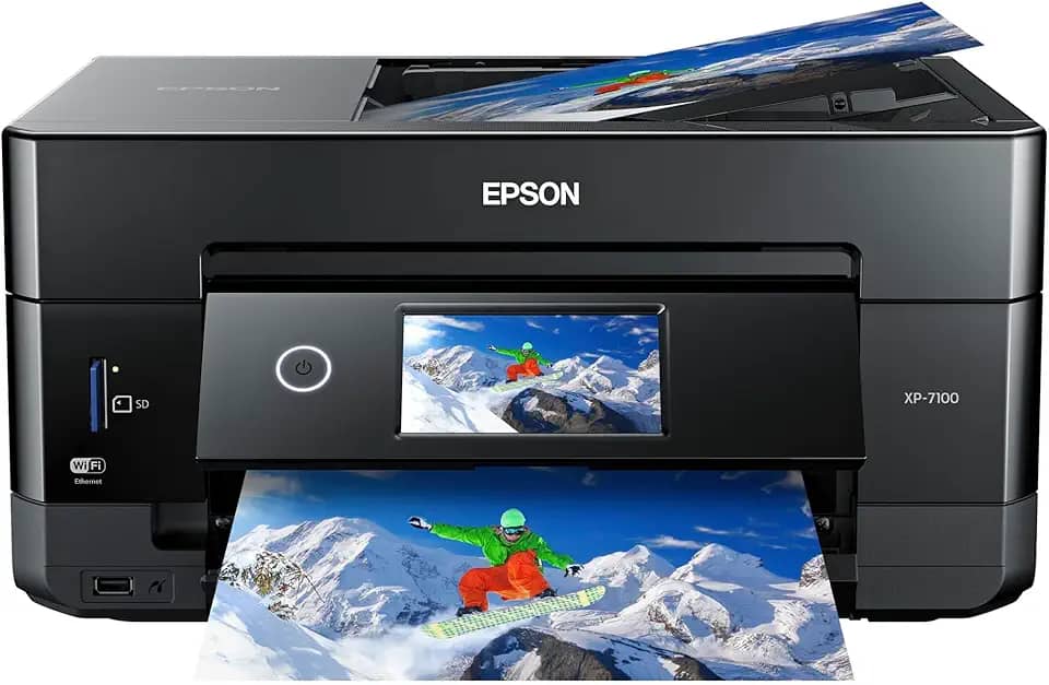 Epson Impressora a jato de tinta colorida Exsion Premium XP-7100, preta - cópia digitalizadora - 15 ppm, 5760 x 1440 dpi, 8,5 x 14, impressão automática de 2 lados, ADF de 30 páginas, slot para