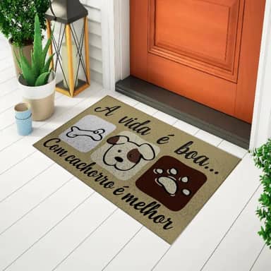 Tapete Capacho Divertido e Criativo Para Porta Estampado Pet - A Vida é Boa Com Cachorro Ca0401