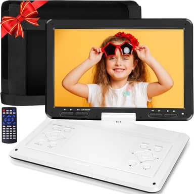 YOOHOO Dvd Player Portátil De 16,9" Com Tela Hd Giratória Grande 14,1", Botão Projetado, Suporta Usb/Cartão Sd/Sincronização Tv/Multidiscos, Sem Região, Adaptador Energia, Carregador Carro, Estojo P