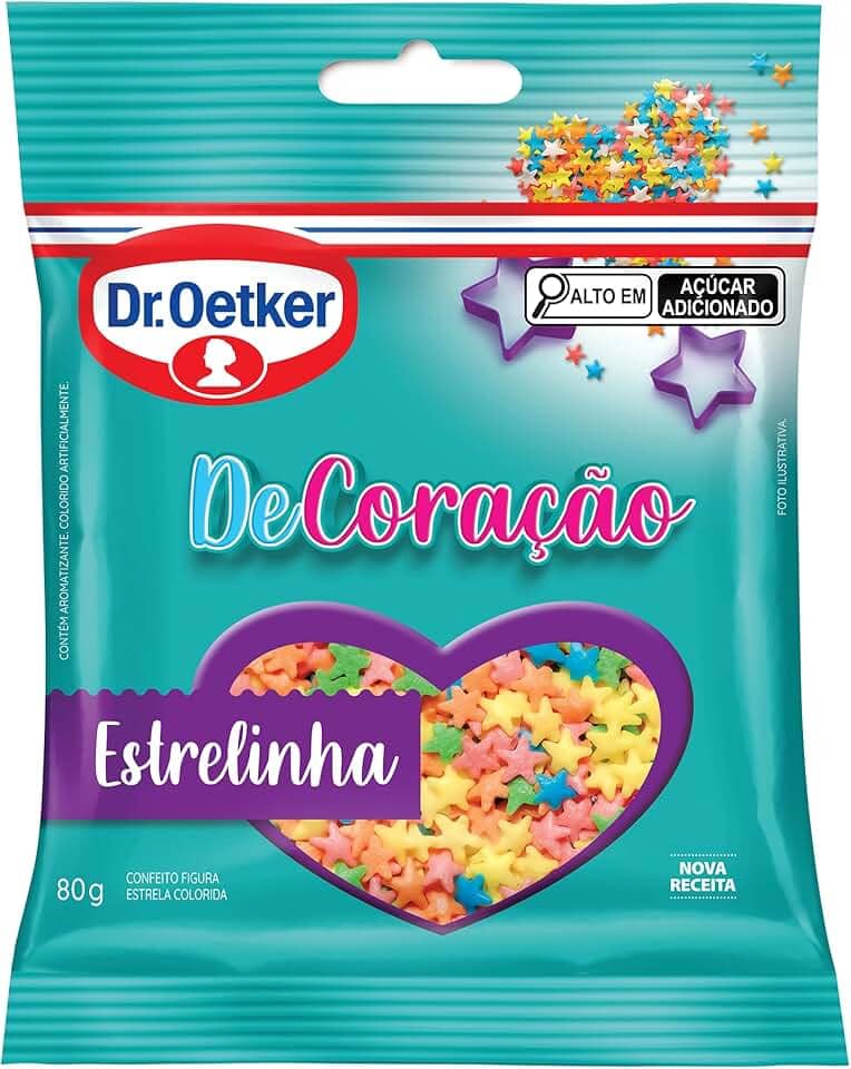 Dr. Oetker Confeito Estrelinha, Sabor Baunilha, Decoração e Finalização de Doces e Sobremesas, 80g