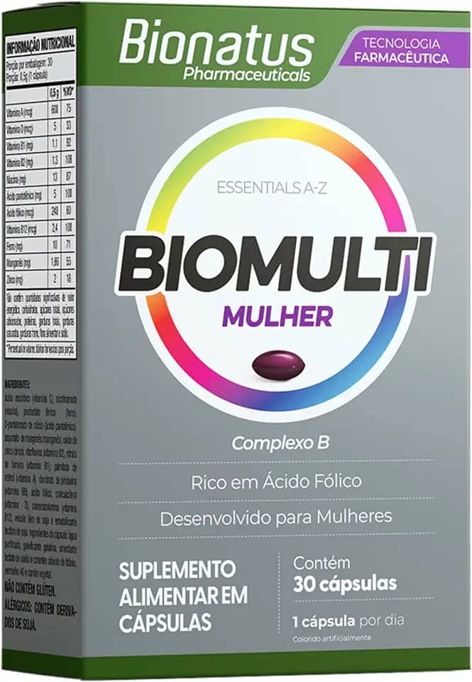 Bionatus, BioMulti, Mulher, Suplemento alimentar, Complexo B + Rico em Ácido Fólico, 30 cápsulas • 15 doses, Cinza