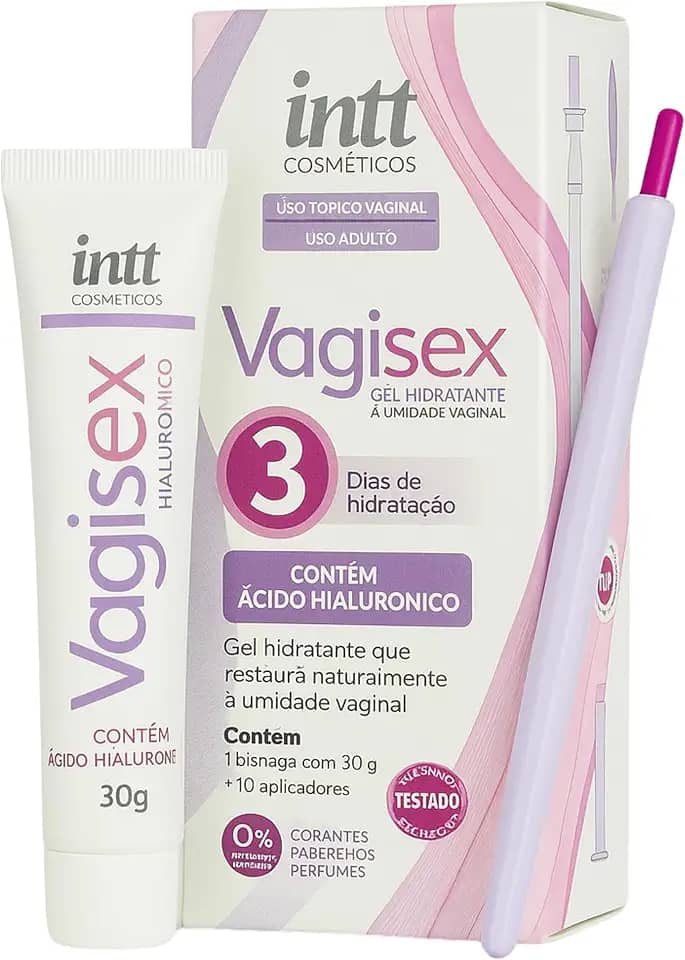 Intt Vagisex Gel Hidratante Vaginal Com Ácido Hialurônico, 30g, Com 10 Aplicadores Descartáveis, 3 Dias de Hidratação, Uso Tópico Adulto