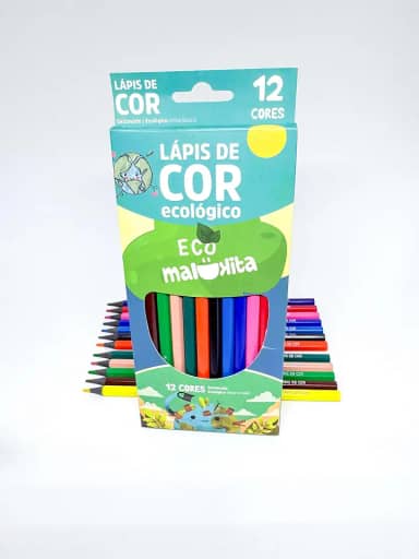 Lapis de cor 12 unidades, ecológico, sextavado, em material reciclado, com logomarca estampada - Eco Malukita