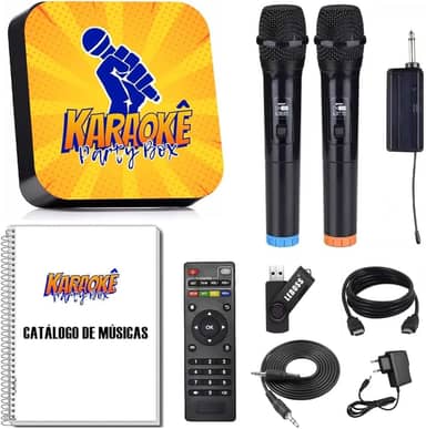 Karaoke Party Box Profissional +2 Microfones Sem Fio +de 2000 Músicas +Catalogo Encadernado (Com Pontuação) (Não Precisa de Internet) ORIGINAL