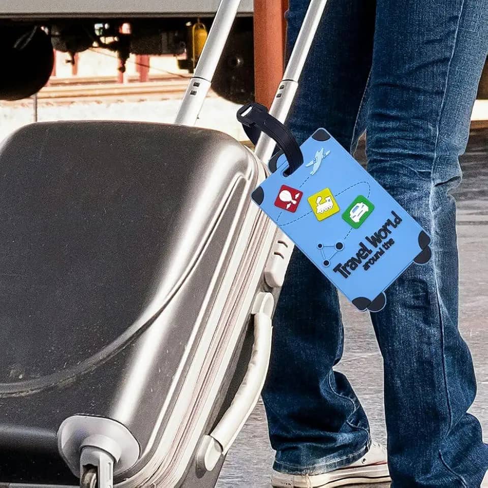 Etiquetas de bagagem de silicone para malas, 1 conjunto de etiquetas de bagagem, etiquetas de bolsas, bagagens antiperda, essenciais para viagens de aeroporto (laranja/rosa/vermelho/amarelo/cinza/azul