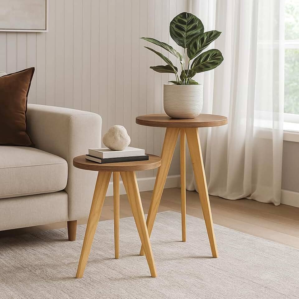 Kit de Mesas Laterais Decorativas de Madeira Maciça - Moderno, Multifuncional para Sofá, Canto e Apoio(MADEIRA ESC 2 MESAS)