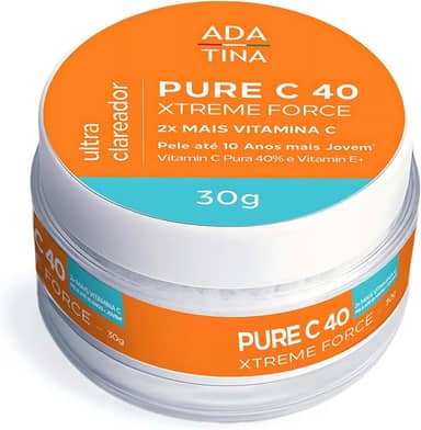 Ada Tina Creme Ultra Clareador Anti-Idade Pure C 40 Xtreme Force 30g | Textura Mousse | Toque Seco | com 40% de Vitamina C Pura, Ácido Hialurônico, Vitamina E e Sílicas Matificantes | Reduz 8 Tipos de Rugas e Linhas de Expresssão | Rejuvenece e Melhora a Firmeza da Pele