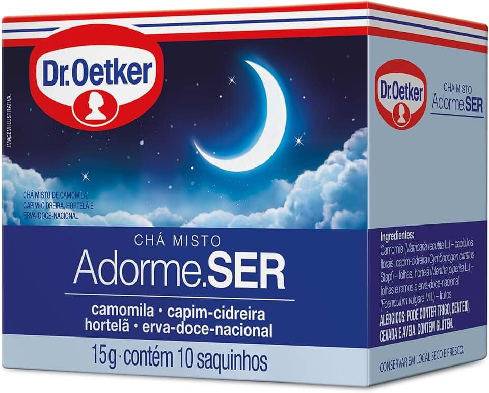 Dr. Oetker Chá Misto, Adorme.SER, Sabor Camomila, Capim-Cidreira, Hortelã e Erva-Doce-Nacional, Bebida Quente de Simples Preparo, 10 Sachês